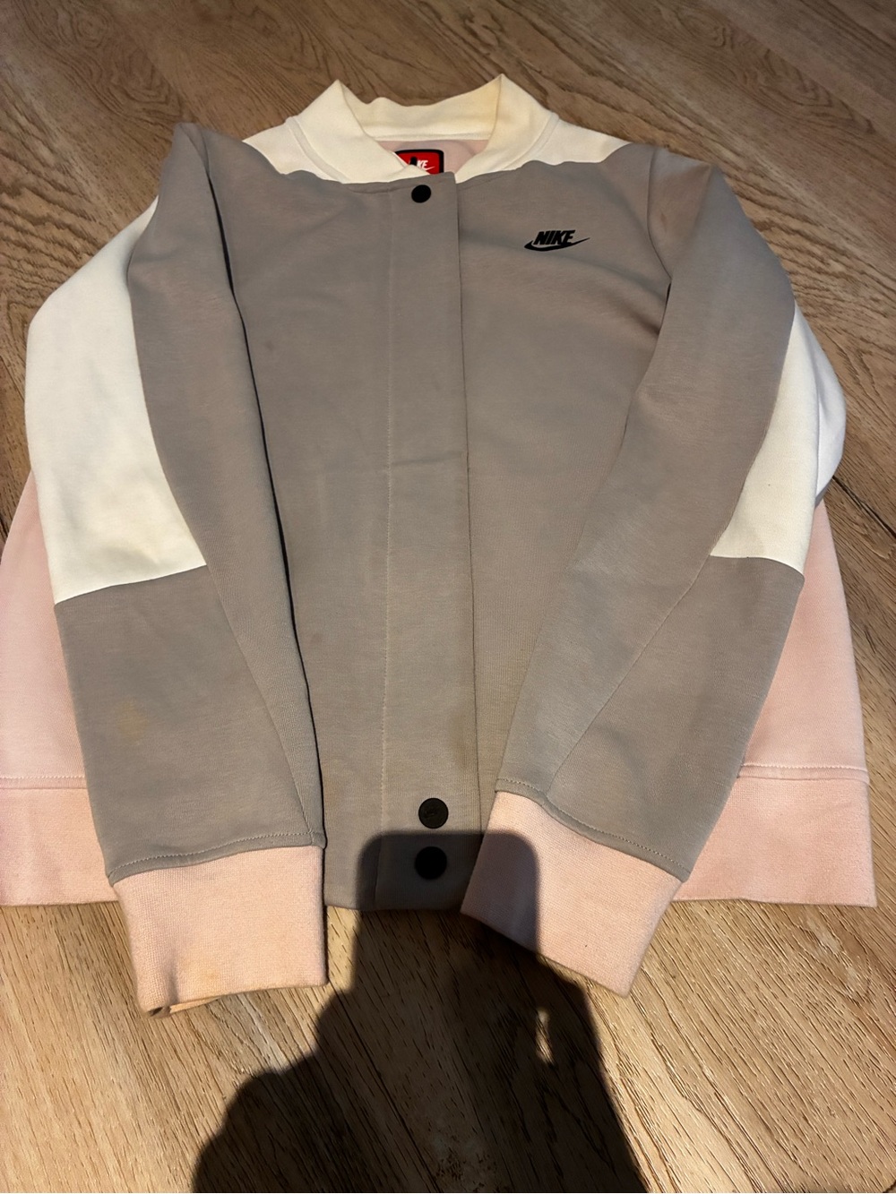 Nike Women's Colorblock Varsity Jacket - Gray, White & Light Pink